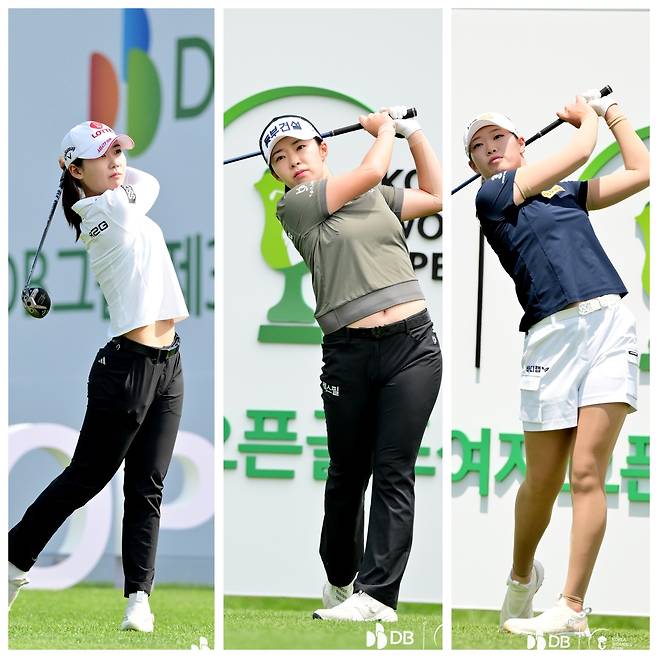 황유민, 김수지, 방신실이 오는 19일부터 미국 텍사스주 프리스코에서 열리는 미국여자프로골프(LPGA) 투어 시즌 3번째 메이저 대회 KPMG 위민스 PGA 챔피언십에 출격한다. 지난주 한국여자오픈에서 경기중인 황유민, 김수지, 방신실(왼쪽부터). ｜DB그룹 제39회 한국여자오픈 대회조직위 제공