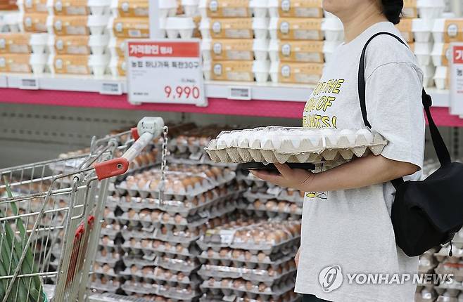 대형마트에 진열된 최근 가격이 오르고 있는 달걀의 모습 [연합뉴스 자료사진]