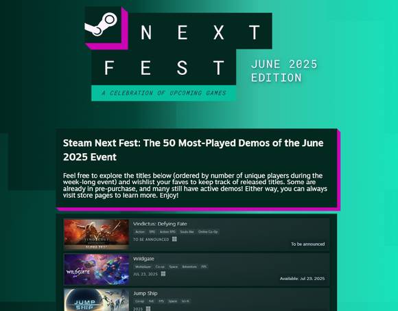 넥슨 CAG 스튜디오가 개발하는 '빈딕투스: 디파잉 페이트'의 데모 버전이 6월 실시된 '스팀 넥스트 페스트(Steam Next Fest)'에서 가장 많이 플레이된 데모에 선정됐다. 사진은 스팀 페이지 캡처. [사진=스팀]