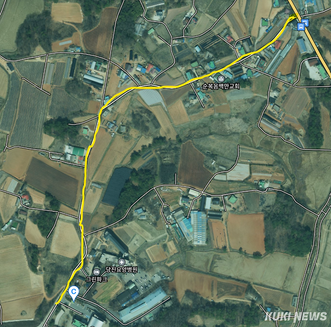 16일 충남 당진 신평201호선(금한선)농어촌도로 확포장 개통으로 송악·송산산단 출·퇴근 이용자들의 편익이 증대될 전망이다(총길이 852m 구간,위치도). 사진=이은성 기자