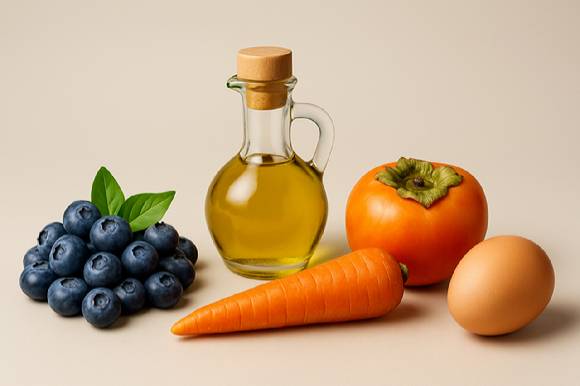 이와 같은 음식이 '영양제'보다 눈 건강에 좋다는 전문의의 설명이 덧붙여졌다. 사진은 AI로 생성한 이미지. [사진=챗GPT]