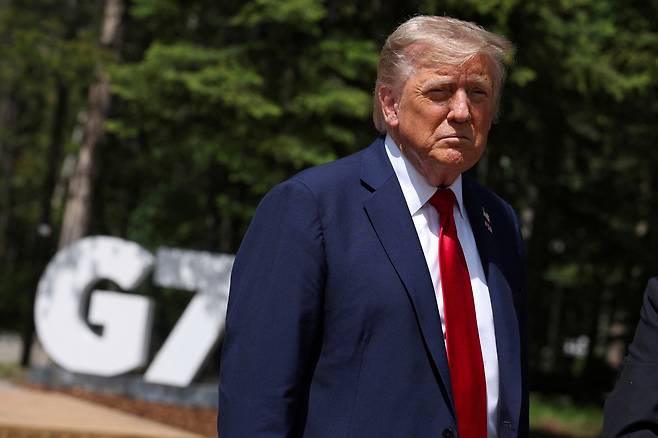 U.S. President Donald Trump is seen at the Group of 7 summit Alberta, Canada, on June 16. [AP/YONHAP]