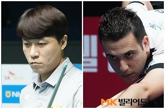 ‘PBA 챔프’ 최성원(왼쪽)과 다비드 사파타가 25/26시즌 개막전 ‘우리금융캐피탈 PBA챔피언십’에서 각각 정성윤과 문성원을 꺾고 64강에 진출했다. (사진=MK빌리어드뉴스 DB)