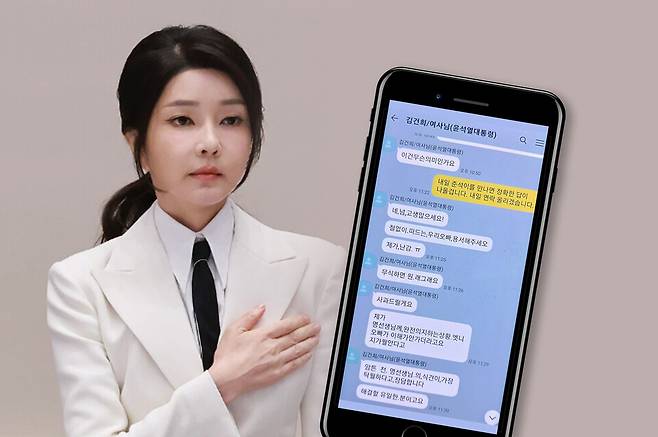 김건희 여사와 정치 브로커 명태균씨가 나눈 대화 ⓒ연합뉴스·명태균 페이스북, 디자인=시사저널 양선영