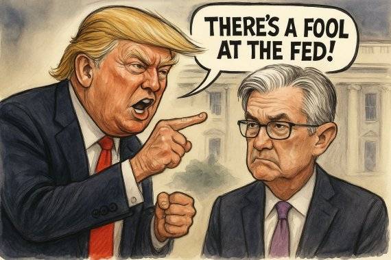 트럼프 대통령은 18일(현지시간)에도 연준 파월 의장을 조롱했다. 이미지=챗GPT '이미지젠' 생성