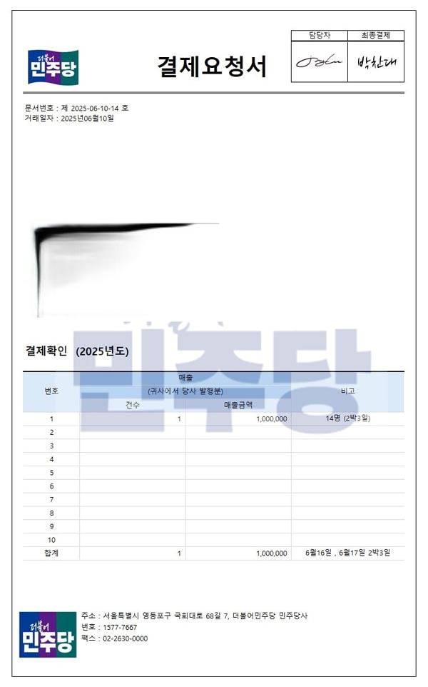 최근 더불어민주당 관계자를 사칭한 사기 사건이 부산에서 잇따르는 가운데, 사기 범죄에 쓰인 가짜 문서. 더불어민주당 부산시당 제공