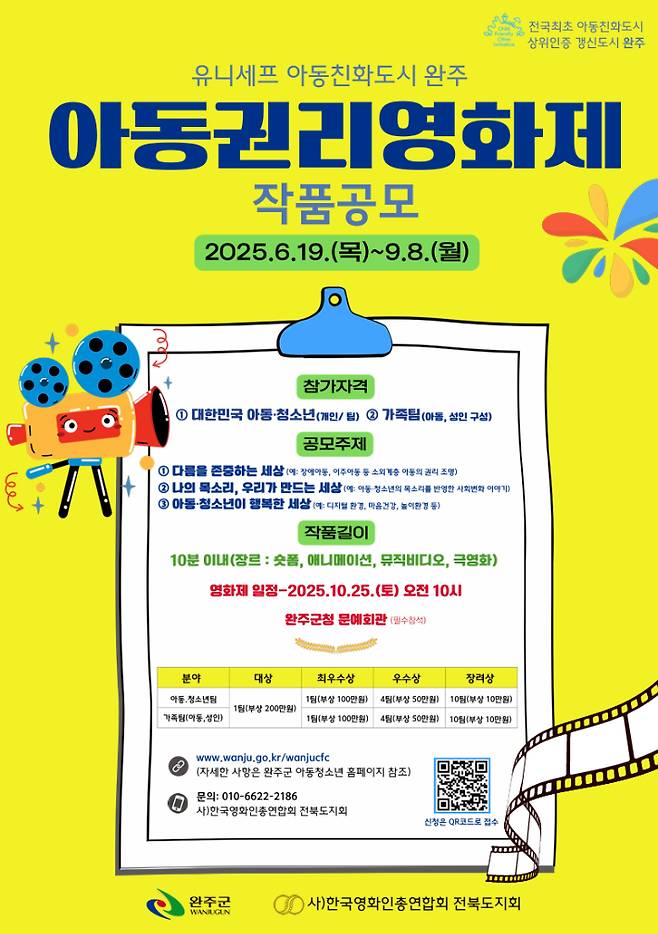 전북 완주군의 2025 아동권리영화제 작품 공모 포스터. 완주군 제공