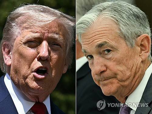 도널드 트럼프 미국 대통령과 제롬 파워 미 연방준비제도 의장 [AFP 연합뉴스 자료사진. 재판매 및 DB 금지]