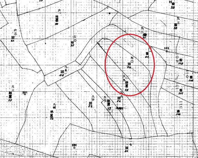 경기도 진위군 종덕면 황구지리(경기도 진위군 서탄면 황구지리)를 표시한 조선총독부 임시토지조사국 자료.