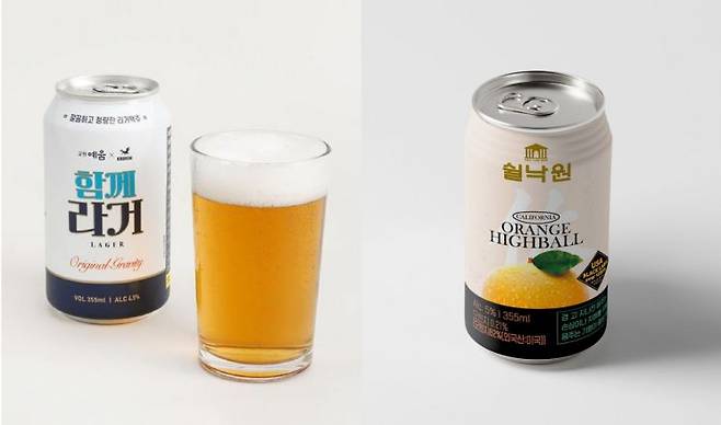 교원라이프 '함께라거'와 프리드라이프 '쉴낙원 오렌지 하이볼' 이미지. 교원라이프·프리드라이프