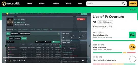 'P의 거짓' DLC '서곡' 메타크리틱 평점 자료. 자료 제공 : 네오위즈