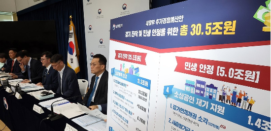 기획재정부 임기근 2차관이 지난 18일 정부세종청사 민원동 공용 브리핑실에서 새 정부 추가경정예산안에 관해 설명하고 있다.(사진=연합뉴스)