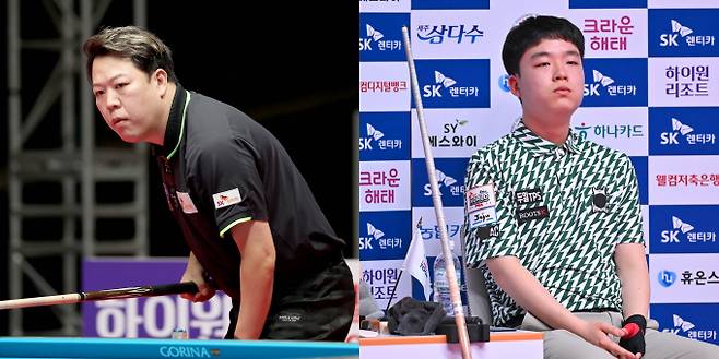 PBA를 대표하는 강호 강동궁과 김영원이 개막전 64강에서 탈락했다. 사진은 지난 19일 경기 고양 킨텍스 PBA스타디움에서 열리 우리금융캐피탈 PBA-LPBA 챔피언십 2025 PBA 64강에 출전한 강동궁(왼쪽)과 김영원의 모습. /사진=프로당구협회(PBA) 제공