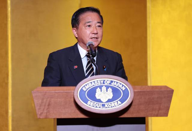 ▲ 나가시마 아키히사 일본 총리 보좌관이 16일 서울 중구 롯데호텔에서 열린 한일 국교정상화 60주년 기념 행사에서 축사를 하고 있다. ⓒ연합뉴스