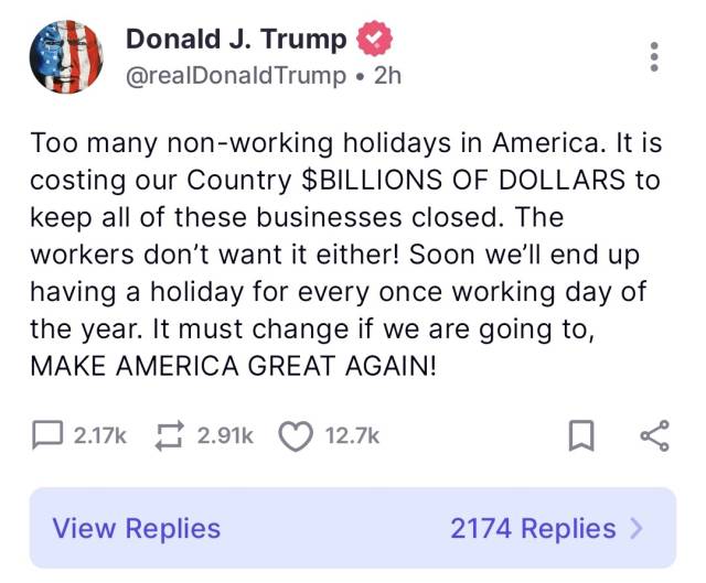 도널드 트럼프 미국 대통령 트루스소셜 갈무리