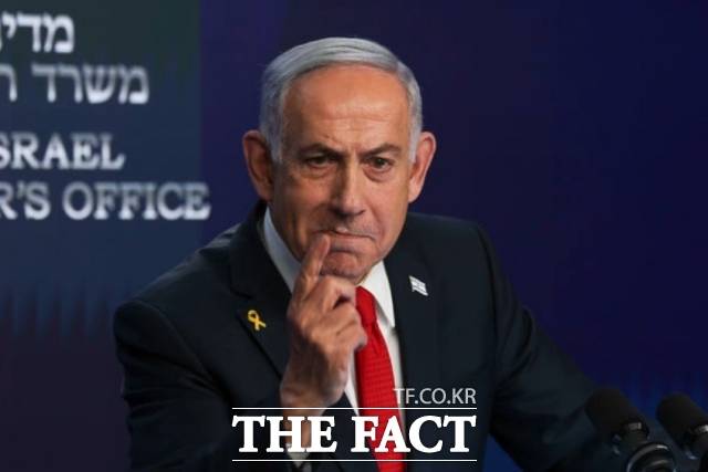 베냐민 네타냐후 이스라엘 총리가 지난달 21일(현지 시간) 예루살렘에서 기자회견을 하고 있다. /AP.뉴시스