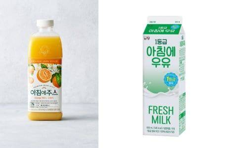 서울우유의 '아침에 주스'와 남양유업의 '아침에 우유'. /각 사 제공