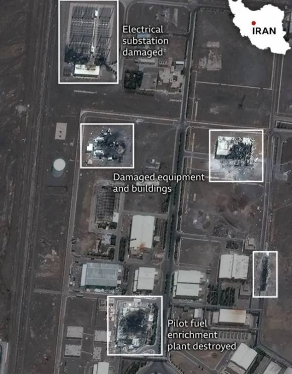 이스라엘의 공습으로 파괴된 이란 나탄즈와 이스파한의 핵시설 피해 모습을 담은 위성사진. 막사 테크놀로지 제공