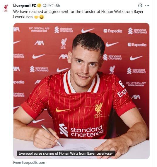 비르츠의 영입을 발표한 리버풀. [리버풀 구단 SNS. 재판매 및 DB 금지]