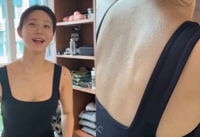 운동을 마친 한그루의 등에 땀방울이 송글송글 맺혀 있다. [사진=SNS]