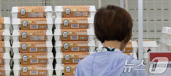 계란 가격이 4년 만에 최고 수준을 기록한 가운데 22일 서울 시내의 한 대형마트에 계란이 진열돼 있다. 2025.6.22/뉴스1 ⓒ News1 이승배 기자
