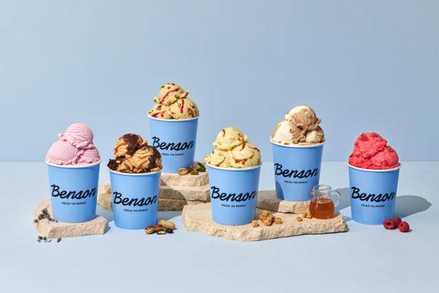 한화갤러리아 자회사 베러스쿱크리머리가 5월 23일 첫선을 보인 아이스크림 브랜드 벤슨의 메뉴들. 한화갤러리아 제공