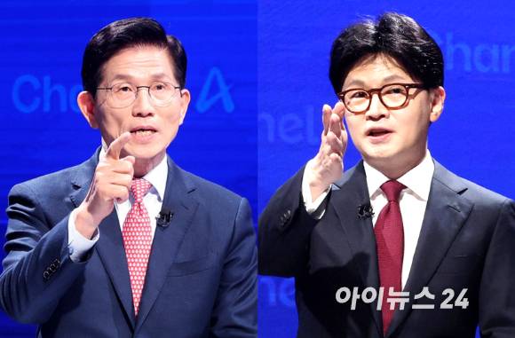 국민의힘 대선 2차 경선에서 경쟁한 김문수, 한동훈 전 후보 [사진=곽영래 기자]
