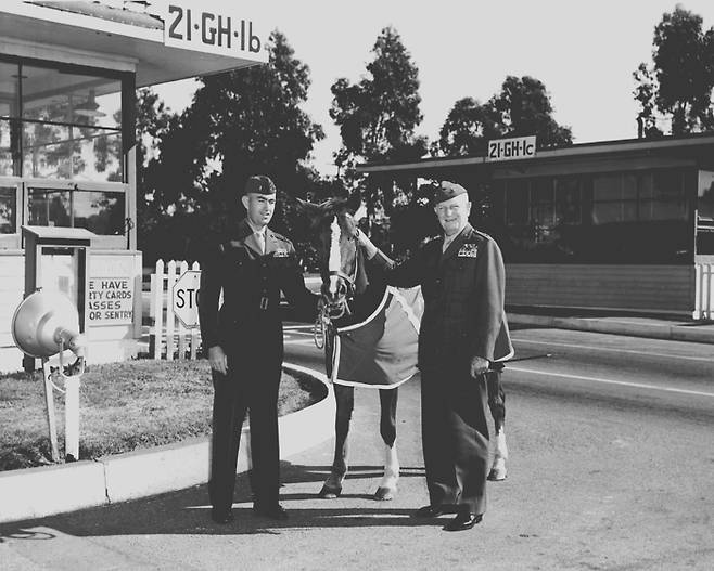 “레클리스, 녀석은 우리의 전우입니다.” 전후 해병대 관계자들과 기념촬영하는 레클리스.