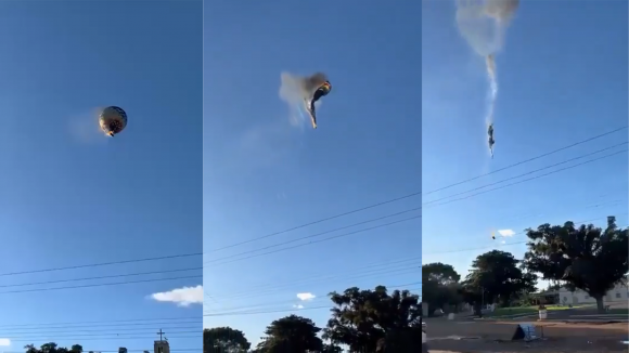 브라질서 불길에 휩싸인 열기구가 지상으로 추락하는 사고가 벌어졌다. 엑스 캡처