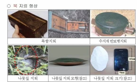 합동참모본부가 22일 공개한 북한 지뢰 모습. 합동참모본부 제공