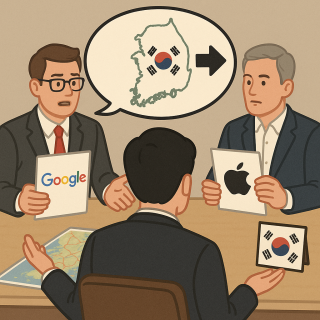 ‘구글·애플이 고정밀 지도의 국외 반출을 요청하고 있다’는 내용을 챗GPT로 만든 이미지