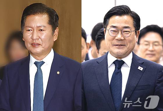 정청래 더불어민주당 의원(왼쪽)과 박찬대 민주당 의원.
