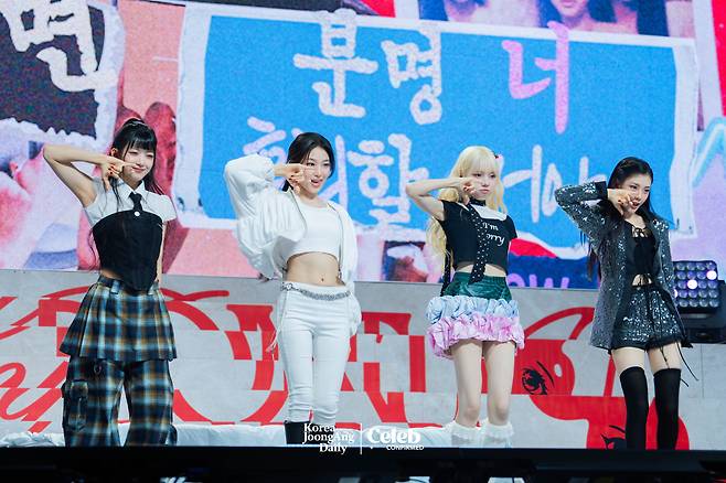 Girl group Baby DONT Cry performs “Bet You’ll Regret It” during a showcase for the release of its first single, “F Girl,” at Blue Square in central Seoul on June 23. [DANIELA GONZALEZ PEREZ]