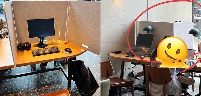 한 스타벅스 매장에서 개인칸막이를 설치해 자리를 장시간 차지하는 민폐 이용개 모습이 포착됐다. /사진=SNS 갈무리