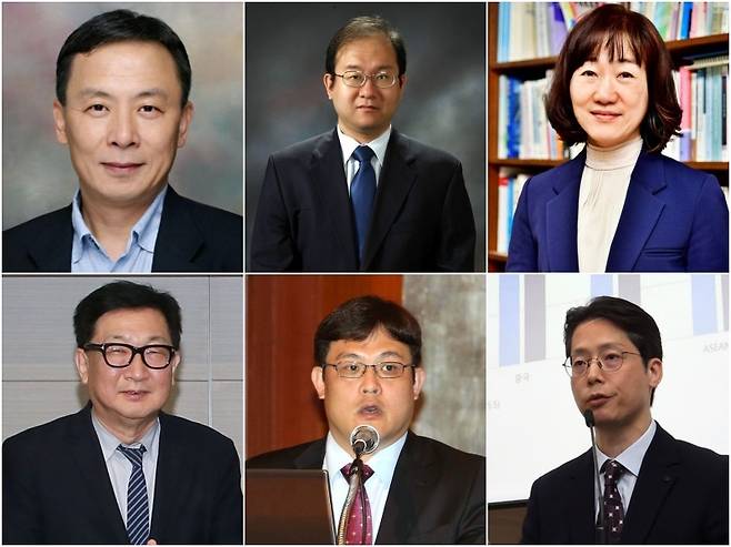(왼쪽 상단부터) 신세돈 숙명여대 경제학부 교수, 양준석 가톨릭대 경제학과 교수, 정세은 충남대 경제학과 교수, 김정식 연세대 경제학과 명예교수, 주원 현대경제연구원 경제연구실장, 윤상하 대외경제정책연구원(KIEP) 국제거시금융실장 [헤럴드경제DB,  뉴시스]