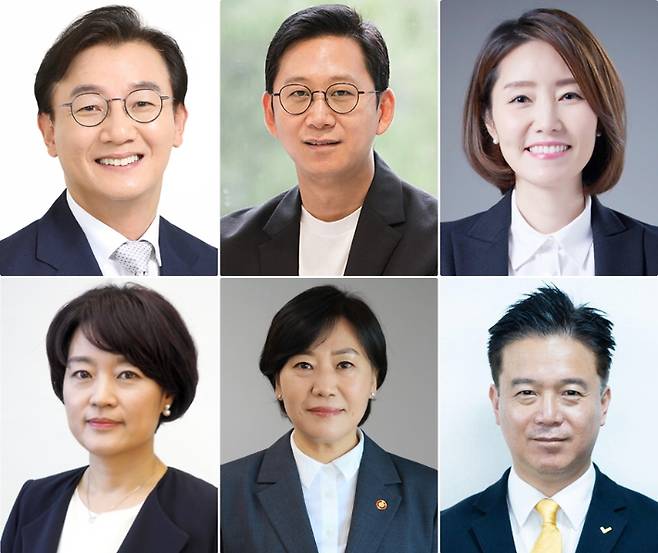 해수부 장관 후보자 전재수(1971), 과기정통부 장관 후보자 배경훈(1976), 여가부 장관 후보자 강선우(1978), 현 농식품부장관 송미령(1967), 중기부 장관 후보자 한성숙(1967), 고용노동부 장관 후보자 김영훈(1968). 연합뉴스