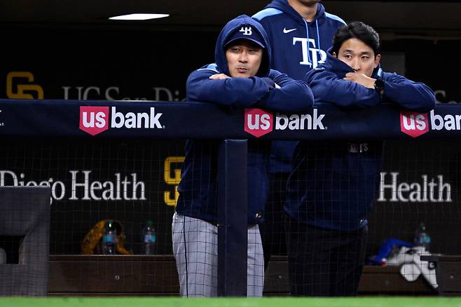 SAN DIEGO, CALIFORNIA - APRIL 25: Ha-Seong Kim of the Tampa Bay Rays looks on from the dugout during the third inning against the San Diego Padres at Petco Park on April 25, 2025 in San Diego, California. Orlando Ramirez/Getty Images/AFP (Photo by Orlando Ramirez / GETTY IMAGES NORTH AMERICA / Getty Images via AFP)
<저작권자(c) 연합뉴스, 무단 전재-재배포, AI 학습 및 활용 금지>