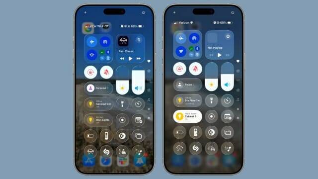 iOS26 첫 번째 베타버전(왼쪽)과 두 번째 베타버전을 비교한 모습. 뒷 배경이 더 흐릿해졌다. (사진=맥루머스)