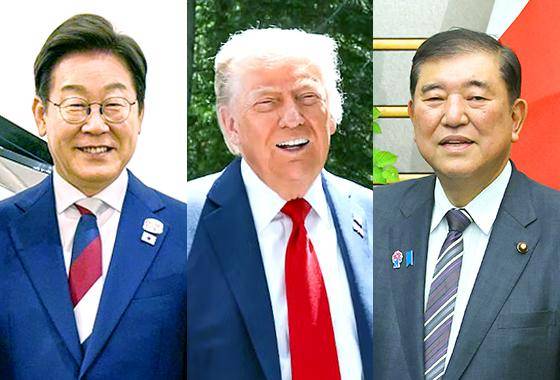 이재명 대통령과 도널드 트럼프(가운데) 미국 대통령, 이시바 시게루 일본 총리. 뉴스1