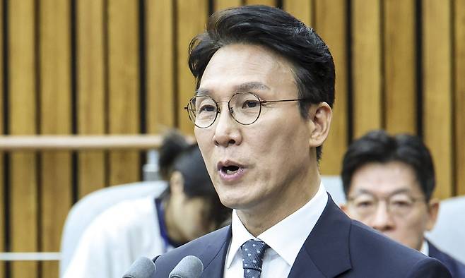 김민석 국무총리 후보자가 24일 서울 여의도 국회에서 열린 인사청문회에서 모두발언을 하고 있다. 뉴시스