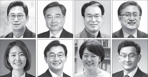 대통령실이 23일 발표한 이재명 정부의 장관 후보자. 왼쪽 위부터 시계 방향으로 배경훈 과학기술정보통신부·조현 외교부·권오을 국가보훈부·김성환 환경부 장관 후보자, 윤창렬 신임 국무조정실장, 한성숙 중소벤처기업부·전재수 해양수산부·강선우 여성가족부 장관 후보자. 연합뉴스