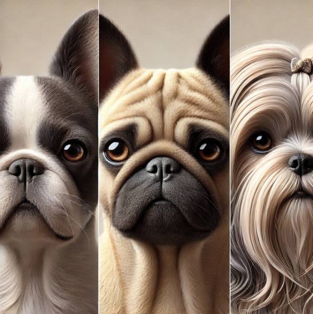 단두종 프렌치불독, 퍽, 시츄(왼쪽부터)