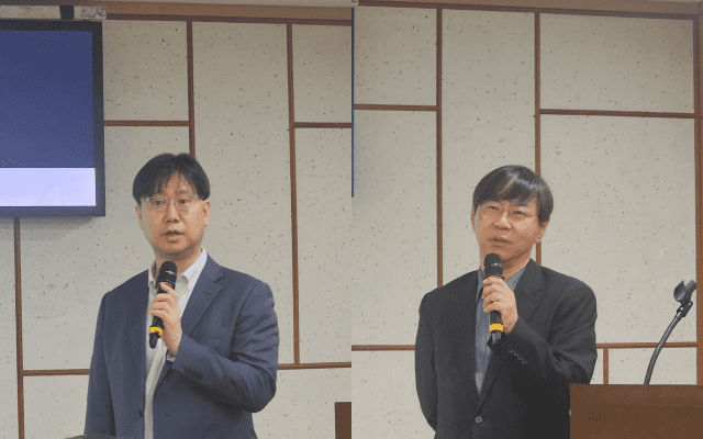 한병화 유진투자증권 이사(왼쪽)와 박상인 서울 행정대학원 교수 (사진=지디넷코리아)