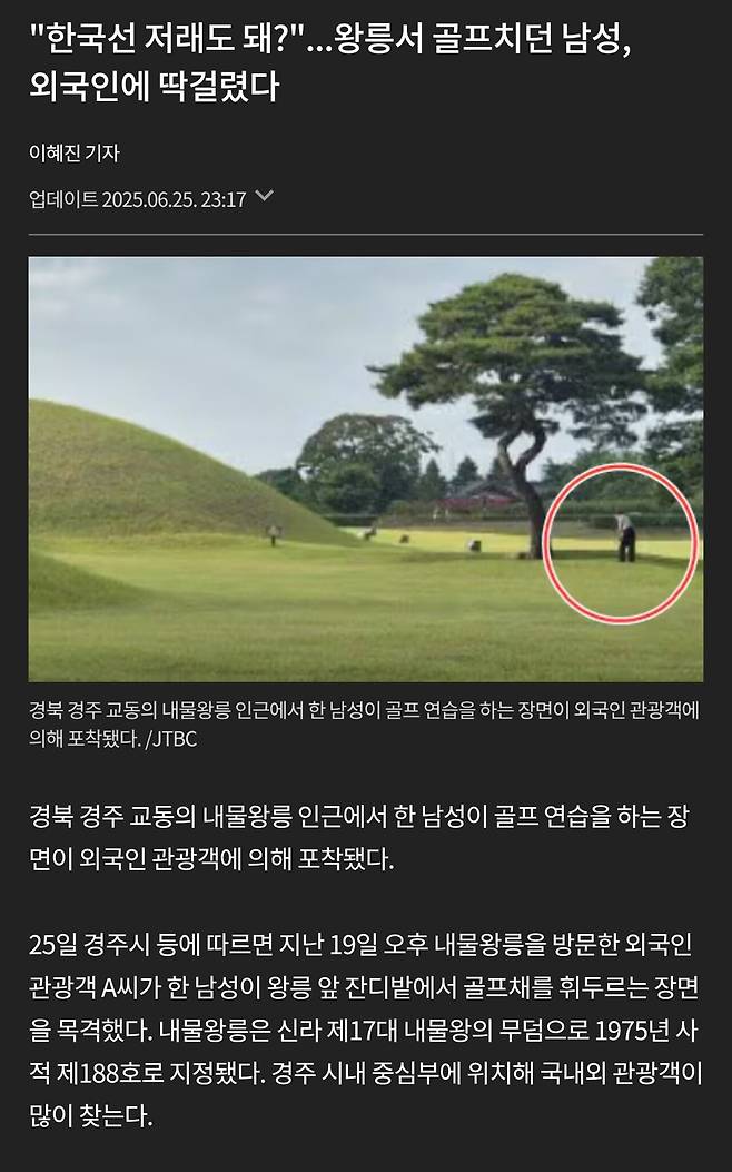 Screenshot_20250626_075934_ .jpg "한국에선 저래도 되는거야?", 왕릉서 골프치던 남성을 본 외국인