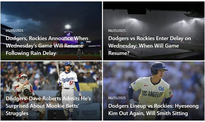 26일 다저네이션 최신 스토리에 게재된 김혜성 관련 소식. 사진=다저네이션 메인 화면 캡처