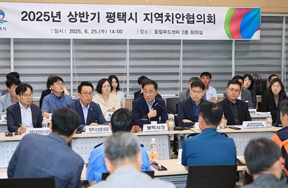 정장선 평택시장이 25일 상반기 평택시 지역치안협의회에서 발언하고 있다. [사진=평택시]