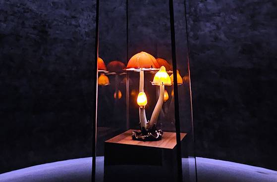 유민 아르누보 뮤지엄에서 전시 중인 유럽 유리공예 작품. 에밀 갈레의 '버섯램프'다. 손민호 기자