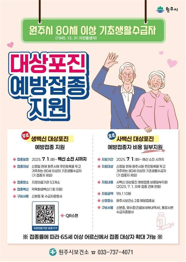 원주시 대상포진 예방접종 지원사업 안내문 [원주시 제공.재판매 및 DB 금지]