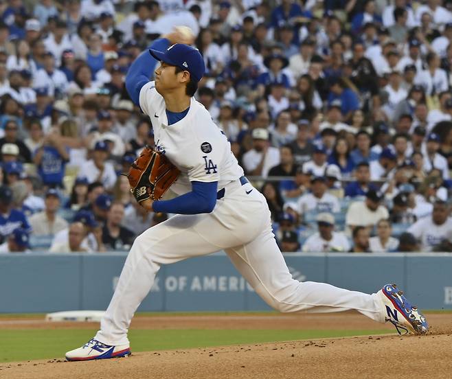 오타니 쇼헤이는 지난 17일(한국시각) 다저스 이적 후 처음으로 마운드에 올랐다. UPI연합뉴스