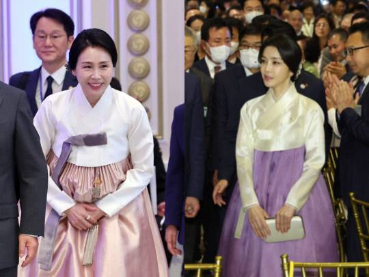 이재명 대통령 부인 김혜경 여사(왼쪽)과 윤석열 전 대통령 부인 김건희 여사. 연합뉴스